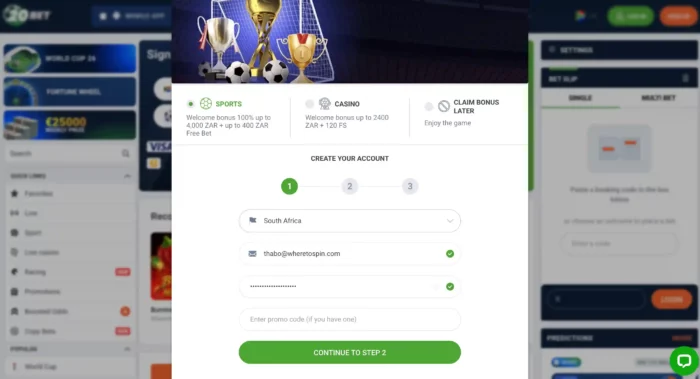 20bet Casino Registaration Za